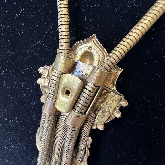 Vintage Jack Smile Egyptian Revival Art Deco Style Brass Bolo Necklace - Picture 7 of 16